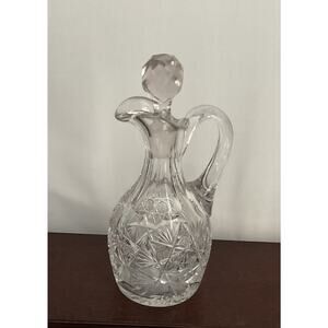 American Brilliant Period Cut Glass Oil Cruet Hobstar Decanter With Stopper